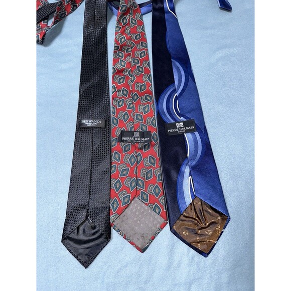 Pierre Balmain Paris Couture Vintage 100% Silk Lot of 3 Ties USA Blue Red, black - Picture 2 of 2